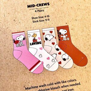 Peanuts Socks SPOOPY + Woodstock Mid Crew 4 Pairs 9 to 11 Gift Set Love